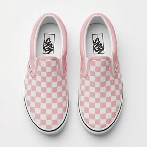VANS 2.5 Girl's Classic slip-on pink white  checkerboard canvas flat sneakers
